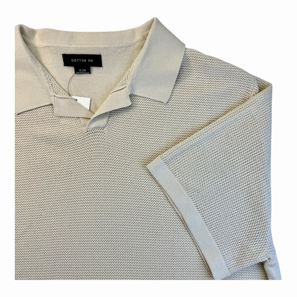 COTTON ON Men's Resort Polo Classic Collar Ribbed Hem Sleeve Cuffs Beige XL NWT